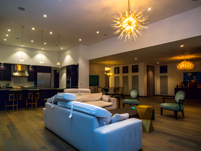 Living room with ambient night lighting