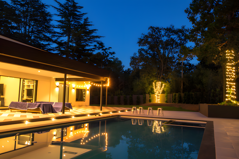 Pool at dusk with beautiful sky