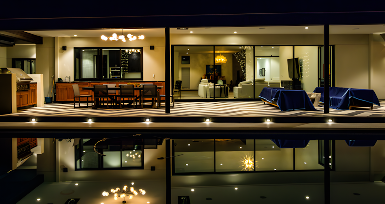 Pool illuminated at night