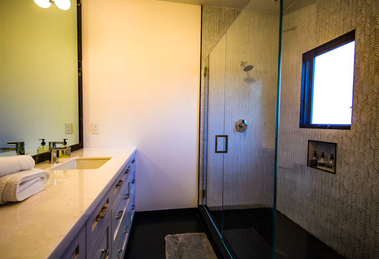 Master bathroom shower with rainfall fixture