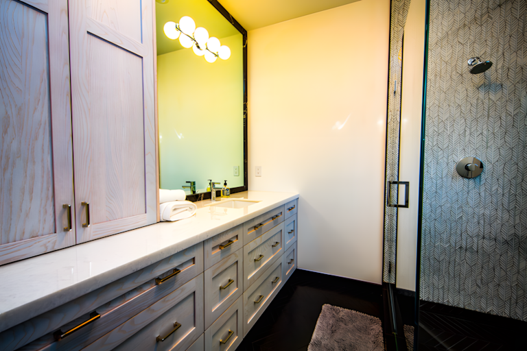 Spa-style shower with custom tilework